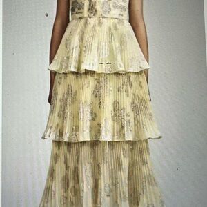 Self Portrait metallic yellow midi dress